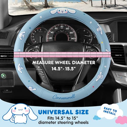 Sanrio Hello Kitty and Friends Cinnamoroll Blue Car Steering Wheel Cover, Universal Fit Cute Accessories for Women Stylish Decor Gifts Hello Kitty Car Accessories - Fits Standard Wheels 14.5"-15" - style: Cinnamoroll Blue