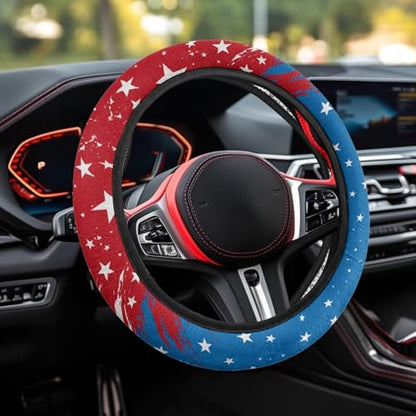 AFPANQZ 4th of July Steering Wheel Cover for Cars Universal Fit 14 to 15 inch, American Pattern Car SUV Sedans Accessories Steering Wheel Protection Sweat Absorption - color: American Pattern