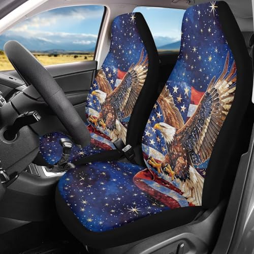 Car Seat Covers Front Seats Only Breathable Elastic Fabric Cover American Flag Eagle Auto Interior Protection Anti-Slip Back Fabric Universal Fit Most Cars SUV Van Truck - color: American Flag Eagle