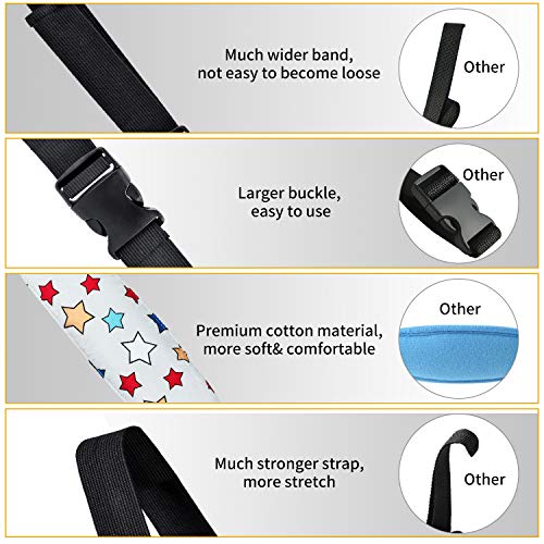 Baby Carseat Head Support,Car seat Straps Pillow Support Ban,Stroller Neck Relief Strap Headrest,Slumber Sling Sleep Positioner for Toddler Infants Child Children Kids(White Stars + Birds) - color: White
