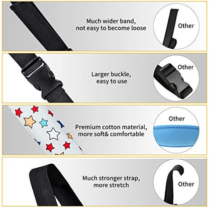 Baby Carseat Head Support,Car seat Straps Pillow Support Ban,Stroller Neck Relief Strap Headrest,Slumber Sling Sleep Positioner for Toddler Infants Child Children Kids(White Stars + Birds) - color: White