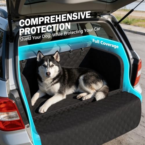 Pecute SUV Cargo Liner for Dogs, Water Resistan Pet Trunk Cover with Soft Cushion, Non-Slip Dog Back Seat Mat for SUVs Sedans with Bumper Flap Protector, Padded, Black - size: XL