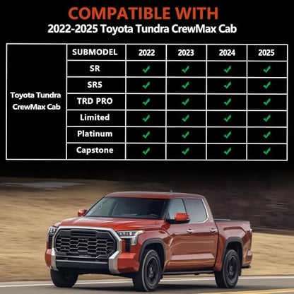 KARPAL Floor Mats Fit for Toyota Tundra 2022-2026 CrewMax Cab, Custom Fit All Weather TPE Floor Liners, 1st & 2nd Row, Tundra SR/SR5/TRD PRO/Limited/Platinum/Castone Accessories - style: 2022-2026 | For Toyota Tundra CrewMax Cab | 1st & 2nd Row