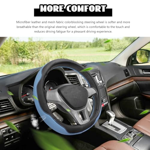 Microfiber Leather Steering Wheel Cover, Breathable Steering Wheel Protector with Anti-Slip Inner Ring, Universal 14.5"-15" Car Wheel Cover Auto Interior Decor for Men Women (Blue) - color: Blue