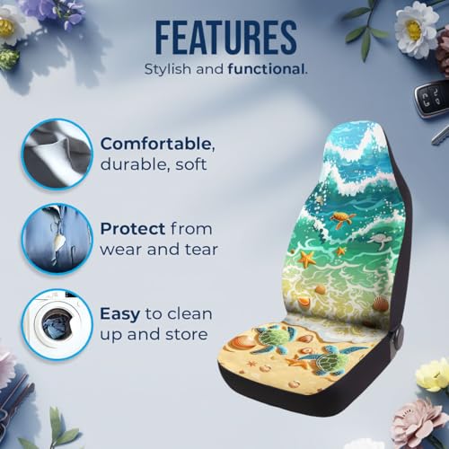 GENANY Hawaiian Car Seat Covers Set of 2, Turtle Breathable Front Seat Covers for Truck Sedan SUV, Beach Themed Car Accessories, Turtle Gift for Women Men - color: Hawaiian Themed