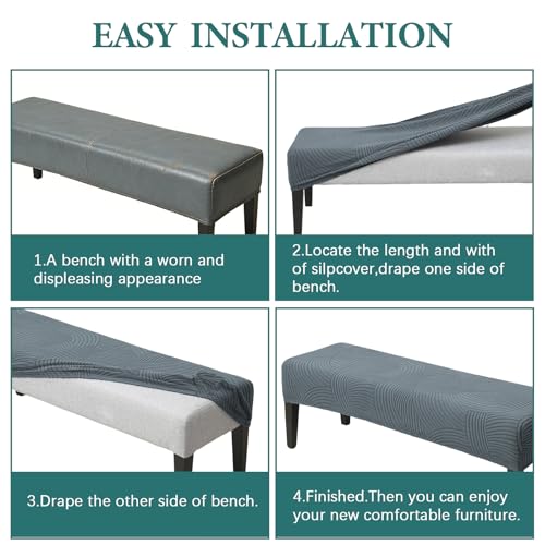 Dining Bench Cover, Stretch Washable Long Bench Seat Covers Jacaquard Rectangle Dining Table Bench Slipover for Dining Room, Bedroom, Living Room, Kitchen (Dark Gray)
