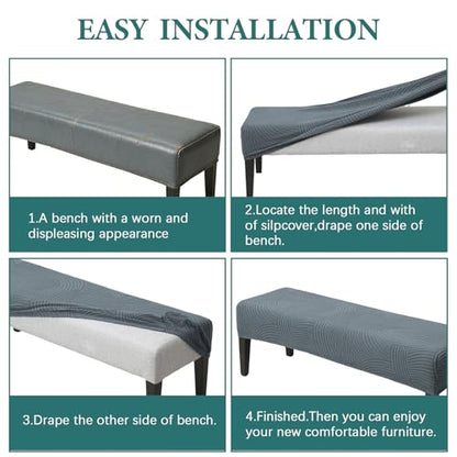Dining Bench Cover, Stretch Washable Long Bench Seat Covers Jacaquard Rectangle Dining Table Bench Slipover for Dining Room, Bedroom, Living Room, Kitchen (Dark Gray)