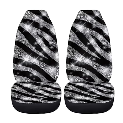 Silver-Grey Zebra Print Car Front Seat Covers, Thin Breathable Easy to Install Automotive Bucket Seat Covers Fits Most Cars SUV Trucks, 2 Piece - color: Silver-grey Zebra