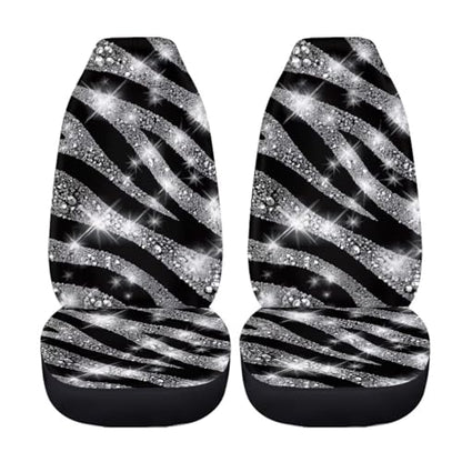 Silver-Grey Zebra Print Car Front Seat Covers, Thin Breathable Easy to Install Automotive Bucket Seat Covers Fits Most Cars SUV Trucks, 2 Piece - color: Silver-grey Zebra