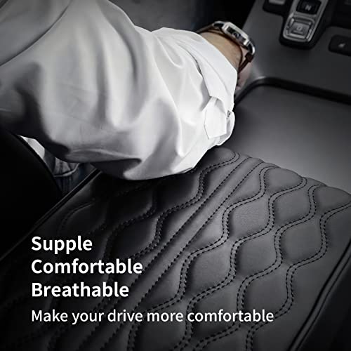 Car Center Console Heighten Cover, Leather Memory Foam Car Armrest Booster Pads, Leather Car Armrest Cover Protector, Suitable for Most Vehicles, SUVs, Trucks, Cars (Black)