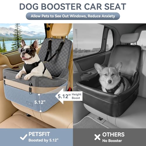 PETSFIT Dog Car Seat for Small/Medium Dogs Up to 35 lbs – Patented Safety System, 5" Memory Foam Pet Booster Car Seat, Fully Detachable and Washable Dog Carseat with 2 Storage Pockets (Grey) - color: Grey