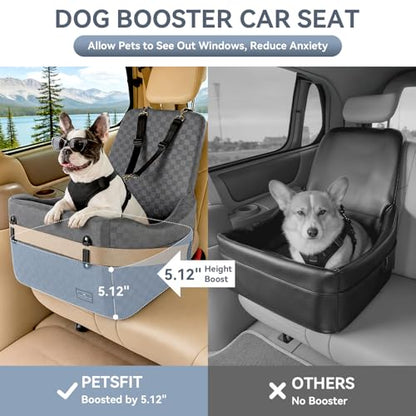 PETSFIT Dog Car Seat for Small/Medium Dogs Up to 35 lbs – Patented Safety System, 5" Memory Foam Pet Booster Car Seat, Fully Detachable and Washable Dog Carseat with 2 Storage Pockets (Grey) - color: Grey