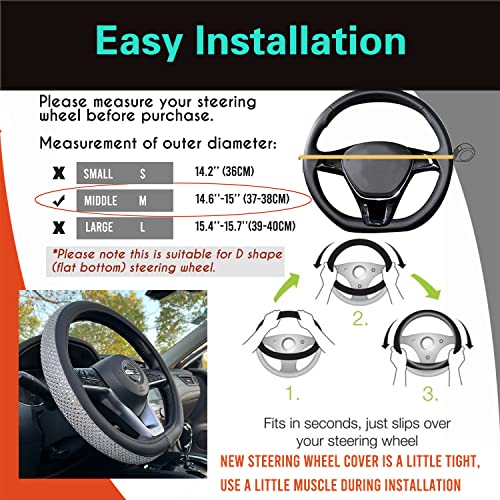 D Shaped Bling Comfy Steering Wheel Cover with Jumbo Crystal Rhinestones, Anti-Slip Diamond Leather, Flat Bottom 14.5-15 Inch (Silver) - color: 1.Silver, size: D Shaped/Flat Bottom[14 1/2''-15'']