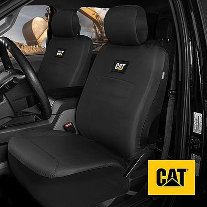 CAT DuraDrive Car Front Seat Cover – (2) pc, Black Oxford, Heavy Duty Protection, Semi-Universal Fit – Durable Water-Resistant Auto Seat Protector for Truck, SUV, Sedan – Easy Install & Washable