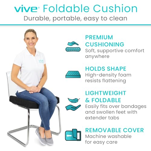 Vive Orthopedic Seat Cushion - Folding Wheelchair Cushion - for Stadium, Car, Office Chair Seat - Portable Coccyx Pad for Comfort Support Pillow for Sciatica, Lower Back, Tailbone Pain Relief