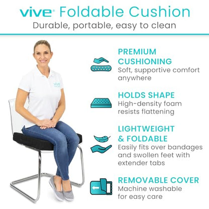 Vive Orthopedic Seat Cushion - Folding Wheelchair Cushion - for Stadium, Car, Office Chair Seat - Portable Coccyx Pad for Comfort Support Pillow for Sciatica, Lower Back, Tailbone Pain Relief