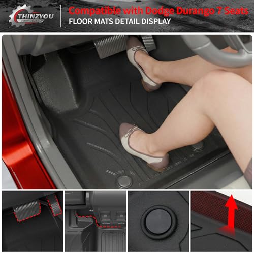Floor Mats Compatible with 2016-2025 2026 Dodge Durango 7 Seats Cargo Mat Back Seat Cover Protector 2024 Durango Accessories (Fit 7 Seats, 3rd Row Backrest Mats+Trunk Mat+Floor Mats) - style: For Dodge Durango 7-Seater | 2016-2026
