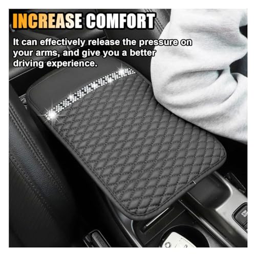 Bling Leather Car Armrest Seat Box Cover, Car Console Armrest Cover with Crystal Rhinestones, Anti-Scratch Waterproof Auto Center Console Protector Cushion Pad for Car SUV Truck (Black) - color: Black