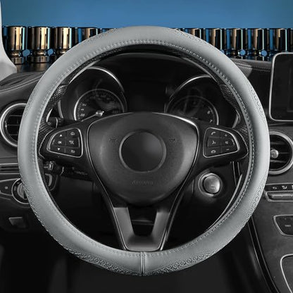 Gray Cowhide Steering Wheel Covers Genuine Leather Car Steering Wheel Cover Universal 15inch / Size M Wheel Cover for Car SUV Truck (C-Gray-M) - color: C-Gray-M, size: M-15inch