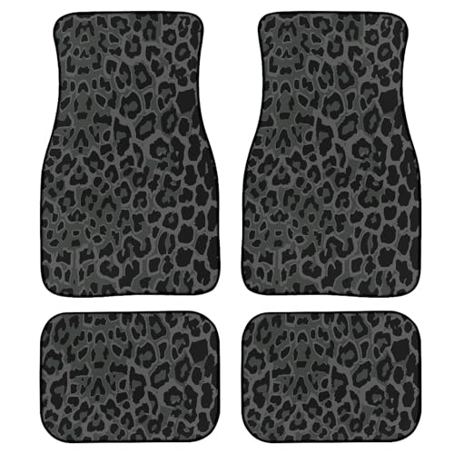 Black Green Leopard Print Car Floor Mats Universal Abstract Cheetah Pattern Wild Animal Skin Texture Floor Mats for Cars Front Rear Car Foot Rugs Cute Car Accessories for Trucks SUV Sedans - color: Black