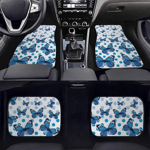 Blue Butterfly Auto Floor Mats Universal Fit Car Floor Mats All Weather Front and Rear Car Mat Carpet Set - color: Blue Butterfly