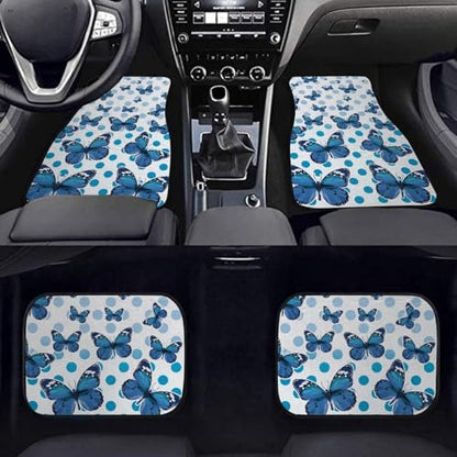 Blue Butterfly Auto Floor Mats Universal Fit Car Floor Mats All Weather Front and Rear Car Mat Carpet Set - color: Blue Butterfly