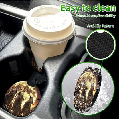 Universal Auto Center Console Pad and 2Pcs Car Coasters Set, Anti Slip Soft Neoprene Car Armrest Seat Box Cover Protector Universal Fit - Car Interior Accessories, Moonwolf - color: 505