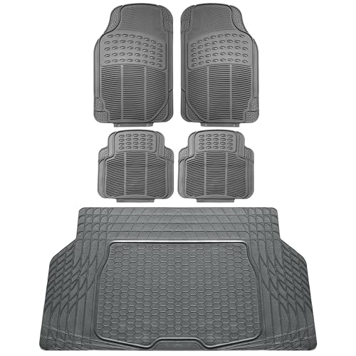 FH Group Automotive Floor Mats - Heavy-Duty Rubber, All Weather Protection Universal Fit Full Set Floor Mats and Cargo Mat, Climaproof, Semi Custom Trimmable for Most Cars, Sedan, SUV, Truck, Gray