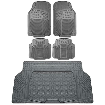 FH Group Automotive Floor Mats - Heavy-Duty Rubber, All Weather Protection Universal Fit Full Set Floor Mats and Cargo Mat, Climaproof, Semi Custom Trimmable for Most Cars, Sedan, SUV, Truck, Gray