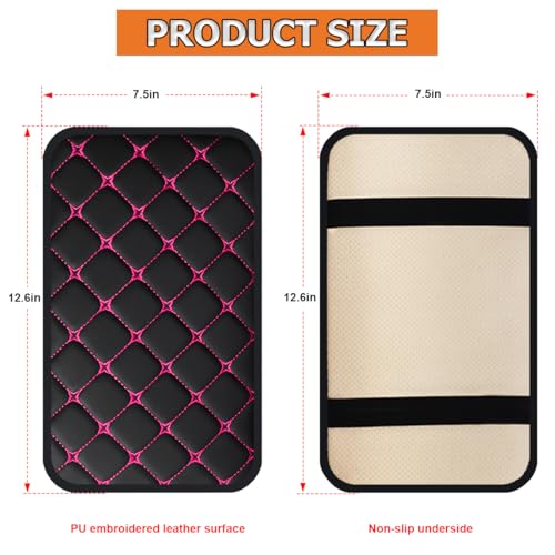HZEL Car Center Console Cushion Pad, PU Leather Vehicle Armrest Protection Cover, Waterproof Automotive Interior Arm Rest Seat Box Mat Accessories, Universal for SUV, Sedan, Truck (Black/Rose Red) - color: Black/Rose Red