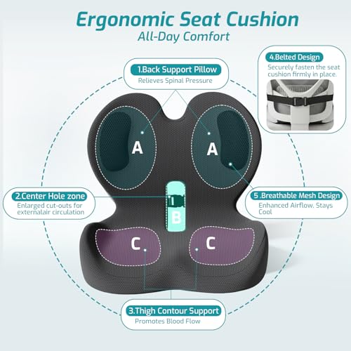 Trucker Seat Cushion, Car Seat Cushions with Lumbar Support Pillow, Ergonomic L-Shaped Orthopedic Memory Foam Pad for Long Driving Back Pain Sciatica Relief, Drivers Office Workers (Black+ Gray) - color: Black+ Gray