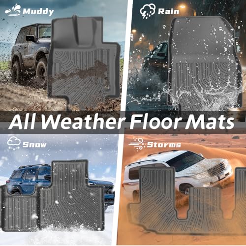 9-Piece Floor Mats & Door Sill Guards for 2020-2026 Toyota Highlander 7-Seater (Not for Grand Highlander), All-Weather TPE 1st-3rd Row Liners, Integrated Cargo & Backrest Mat, Black - size: For Highlander 7seat + Door Sill 9Pcs