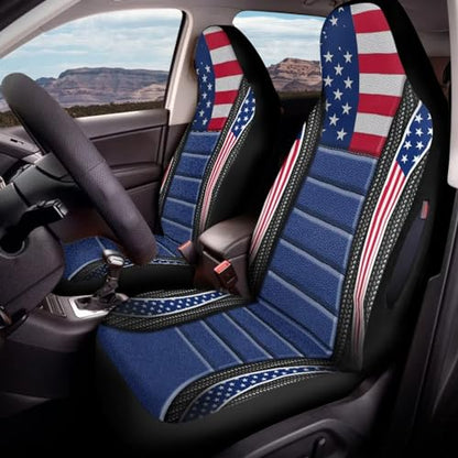 American Flag Printed 2 Pack Seat Cover for Cars, Waterproof Breathable Front Car Seat Covers, Airbag Compatible Universal Fits Auto Seat Cover for Front Seat - color: American Flag - Blue and Red