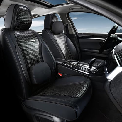 Coverado Seat Covers, Car Seat Covers Front Seats, Waterproof Nappa Leather Auto Seat Cover with Lumbar Head Pillow, Black Seat Covers Carseat Cover Universal Fit for Most Cars - color: Black（Pillow）, size: Front