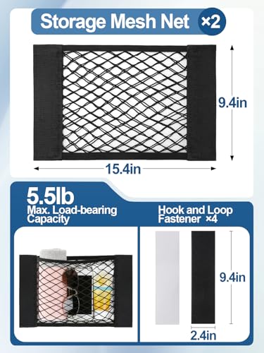 Bigmeta 2PCS RV Cargo Storage Mesh Net, Elastic Stretchable Netting Pocket with 4 Adhesive Strip Wall Sticker for SUV, Truck(15.4 x 9.4 Inch) - size: 2