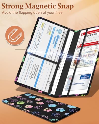 Slohif Car Registration and Insurance Card Holder with Magnetic Shut - Vehicle Glove Box Organizer Women Leather Automobile License Holders Coasters Auto Accessories Case for Document Paw Print - color: Paw Prints