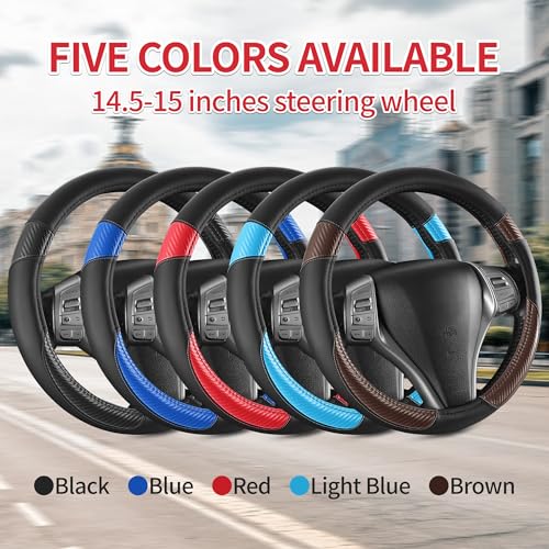Non-Slip Car Nappa Leather Steering Wheel Cover,Universal Car Accessories Women Men Fit 14" 1/2-15" Suvs/Vans/Sedans/Cars/Trucks,Brown - color: Black Brown