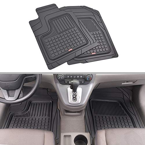BDK Performance Plus 4-Piece Front & Rear Rubber Car Floor Mats for Cars SUVs Trucks Vans, All-Weather Front Rear Heavy Duty Semi Custom Fit Trimmable Trim-to-Fit Deep Dish Protection Non-Slip