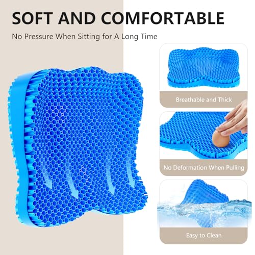 Gel Seat Cushion for Office Chair 3.54in Thick Ergonomic Gel Chair Cushion Seat Pad for Long Sitting Relieve Sciatica Back,Pressure Sore Ulcer Pain,Seat Cushion for Wheelchair Office Chairs Car Seats - color: Blue, size: X-Large