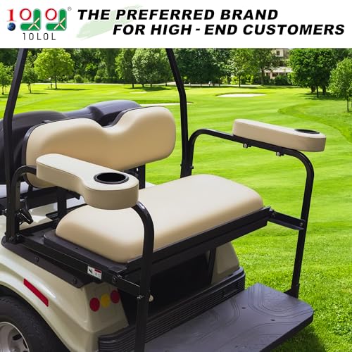 10L0L Golf Cart Rear Seat Kit Arm Rest Set with Cup Holder for Yamaha EZGO Club Car Golf Cart UV-Proof Coating Long Lasting, No Drilling Kits Include - color: Beige