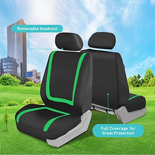 FH Group Car Seat Covers Full Set Cloth - Universal Fit Automotive Seat Covers, Low Back Front Seat Covers, Solid Back Seat Cover, Washable Car Seat Cover for SUV, Sedan and Van Green - color: Green, size: Full Set