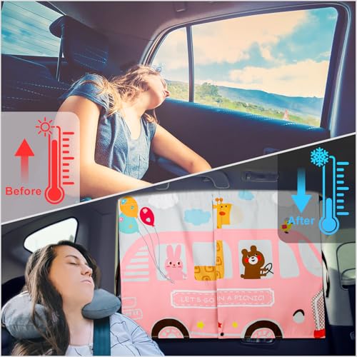 Car Window Shades, 2pcs Magnetic Car Curtains for Side Windows Privacy Full Covers/Half Shade Options, Cute Cartoon Auto Sunshades for Baby Protection Pink - color: Pink and White
