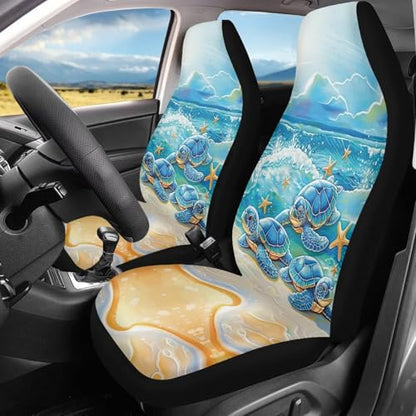 INSTANTARTS Turtle Starfish Car Seat Covers 2 Piece – Easy-to-Install Polyester Front Seat Protectors, Universal Fit for Most Cars SUVs Trucks - color: Beach Turtle Starfish