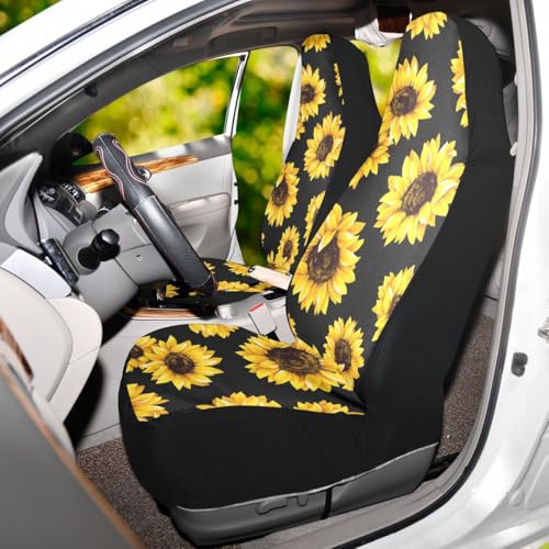 Sunflower Car Seat Covers Set of 2,Cute Yellow Flowers Universal Auto Front Seat Protector Vehicle Seat Cushion Cover for Women Men Lovely Floral Print Car Accessories Fit for Car SUV Truck - color: Yellow