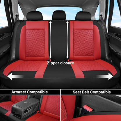 Coverado Leather Seat Covers Full Set, Red Seat Covers for SUV, Pickup Truck, Sedan, Automotive Vehicle Interior, Waterproof and Durable All Weather Protector