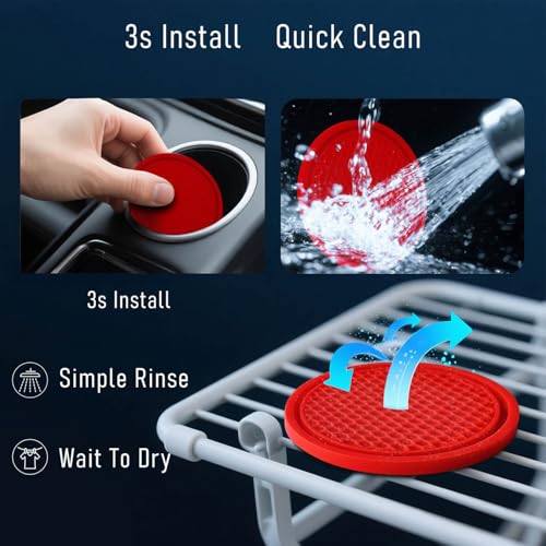 Car Cup Holder Coaster 4 Pack - Non Slip & Shockproof,Flexible PVC Rubber Insert for Car/Truck/SUV/Van (2.75"x0.2") Universal Fit Auto Cup Holders Accessories for Women and Man (Red) - color: Red