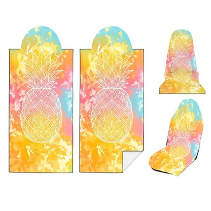 2 Pack Car Seat Towel Covers, Sweat-Proof Microfiber Seat Protectors for Gym, Running, Beach & Workout, Breathable Quick-Dry, Machine Washable, Pastel Pineapple Print, Universal Fit - color: Pastel Pineapple