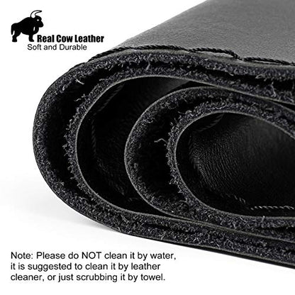 SEG Direct Genuine Leather Steering Wheel Cover, Stitch On Wrap, 15 Inch Steering Wheel Wrap for Car Truck SUV Pickup Boat, DIY Sewing with Needle Thread, Black - color: Black