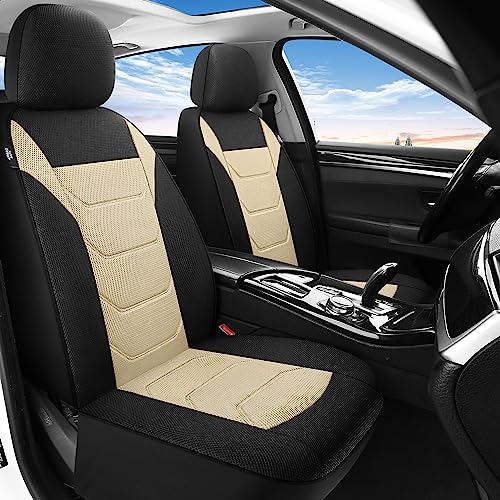 3D Air Mesh Car Seat Cover Full Sets Washable and Breathable Premium Cloth Automotive Vehicle Seat Covers for Cars Interior, Universal Fit for Most Cars, Sedan, Truck, SUV(Black/Beige)
