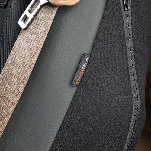 Flying Banner car seat Covers Quality Carbon Fiber Air Mesh Fabric Sport Low High Back Bucket Back Pocket Arm Rest (2 Fronts-Low Bucket-Built-in Seatbelt Compatible, Gray - Faux Leather) - color: Gray - Faux Leather -- Built-in Seatbelt Compatible, size: